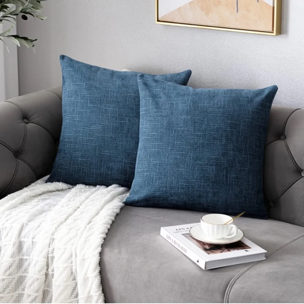 Luxury Home | Denim Blue Soft Textured Chenille Oversized Throw Pillow Covers